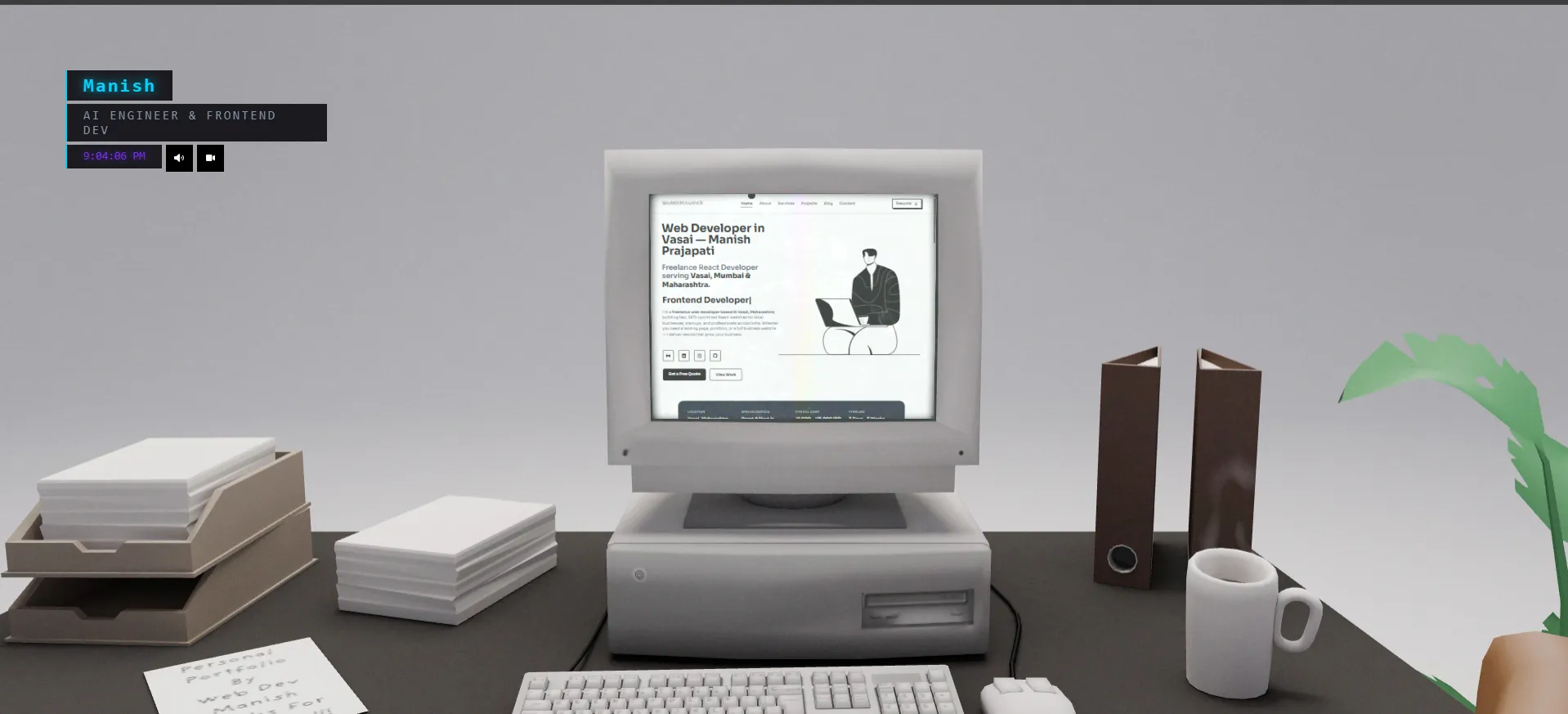 Cinematic 3D Interactive OS Portfolio Case Study — Web Developer Vasai